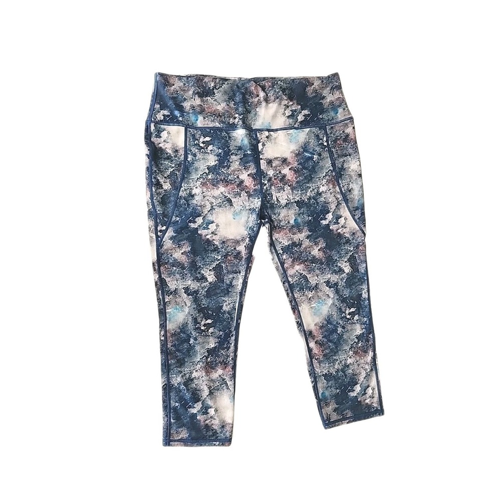 Brisas Women's 1X Blue Tie-Dye Leggings Workout Stretch Capri Activewear NWOT